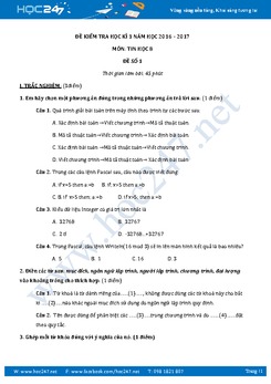 Bộ 5 đề kiểm tra học kì 1 môn Tin học lớp 8 có đáp án năm 2017
