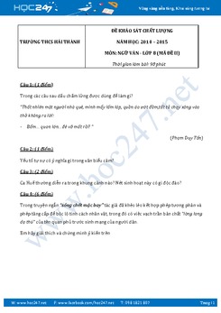 Đề kiểm tra KSCL đầu năm Ngữ văn lớp 8 trường THCS Hải Thành