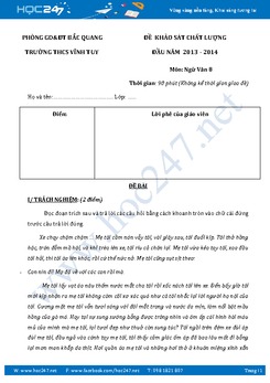 Đề kiểm tra KSCL đầu năm Ngữ văn lớp 8 trường THCS Vĩnh Tuy