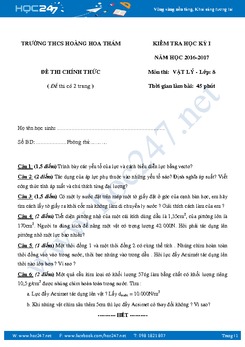 Đề thi cuối học kì I môn Vật lý 8 có đáp án chi tiết- Đề số 1