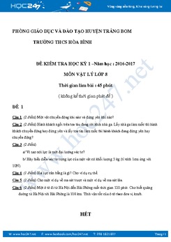 Đề thi cuối học kì I môn Vật lý 8 có đáp án chi tiết- Đề số 2
