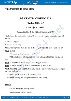 Đề thi cuối học kì I môn Vật lý 8 có đáp án chi tiết- Đề số 3