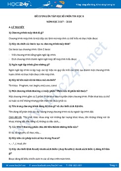 Đề cương ôn tập học kỳ 1 môn Tin học 8 năm học 2017-2018