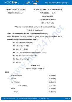 Đề kiểm tra 1 tiết thực hành học kì 1 môn Tin học lớp 8 có đáp án năm 2017 - Trường THCS Xã Lát