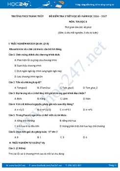 Đề kiểm tra 1 tiết học kì 1 môn Tin học lớp 8 có đáp án năm 2017 - Trường THCS Thanh Thùy