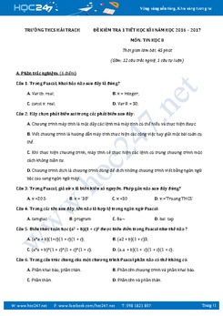 Đề kiểm tra 1 tiết học kì 1 môn Tin học lớp 8 có đáp án năm 2017 - Trường THCS Hải Trạch