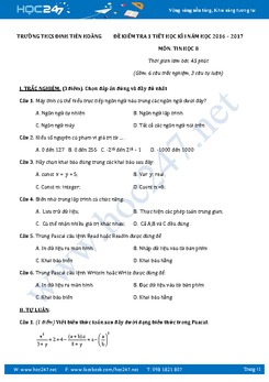 Đề kiểm tra 1 tiết học kì 1 môn Tin học lớp 8 có đáp án năm 2017 - Trường THCS Đinh Tiên Hoàng