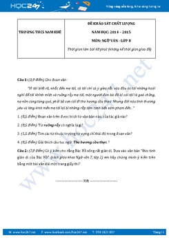 Đề kiểm tra KSCL đầu năm Ngữ văn lớp 8 trường THCS Nam Khê