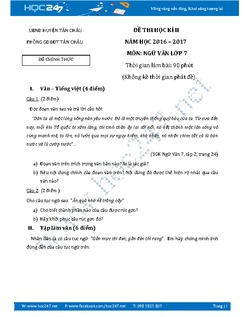 Đề thi học kì 2 Ngữ văn 7 năm 2016 phòng GD&ĐT Tân Châu