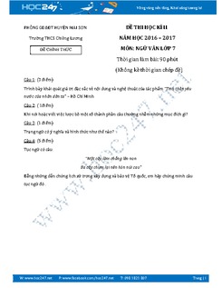 Đề thi học kì 2 Ngữ Văn 7 năm 2017 THCS Chiềng Lương