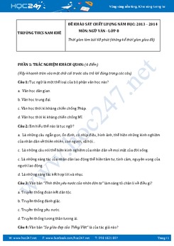 Đề kiểm tra KSCL đầu năm Ngữ văn lớp 8 trường THCS Nam Khê