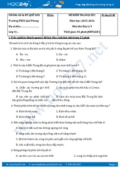 Đề thi HK 1 môn Địa Lý 9 - Trường THCS Quế Phong