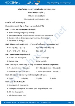 Đề kiểm tra 15 phút học kì 1 môn Tin học lớp 8 có đáp án năm 2017 - Lần 2