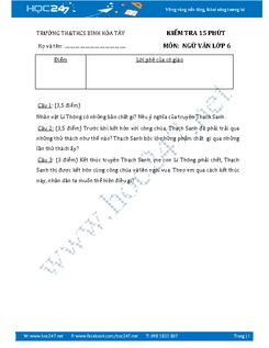 Đề kiểm tra 15 phút Ngữ văn 6 TH&THCS Bình Hòa Tây