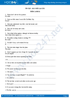 Bài tập viết lại câu tiếng Anh 12