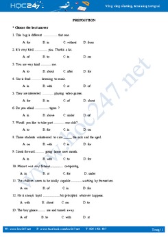 Bài tập giới từ tiếng Anh 12