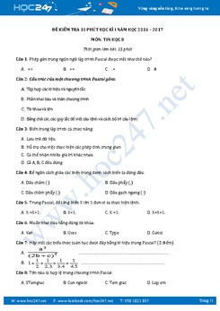 Đề kiểm tra 15 phút học kì 1 môn Tin học lớp 8 có đáp án năm 2017