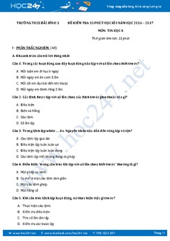 Đề kiểm tra 15 phút học kì 1 môn Tin học lớp 8 có đáp án năm 2017 - Trường THCS Bắc Bình 1