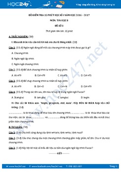 Bộ 5 đề kiểm tra 15 phút học kì 1 môn Tin học lớp 8 có đáp án năm 2017