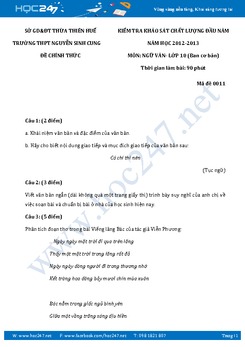 Đề kiểm tra KSCL đầu năm Ngữ văn 10 trường THPT Nguyễn Sinh Cung