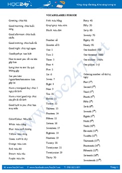 Từ Vựng IOE - Vocabularies for IOE Grade 3, 4, 5