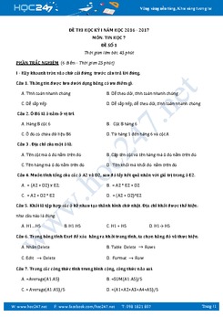 Bộ 5 đề kiểm tra học kì 1 môn Tin học lớp 7 có đáp án năm 2017