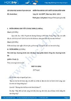 Đề kiểm tra KSCL đầu năm Ngữ văn lớp 10 tỉnh Gia Lai