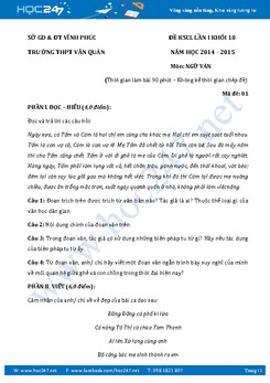 Đề kiểm tra KSCL Ngữ Văn lớp 10 trường THPT Văn Quán