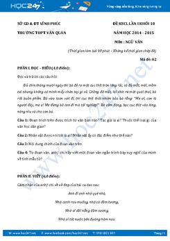 Đề kiểm tra KSCL Ngữ Văn lớp 10 trường THPT Văn Quán