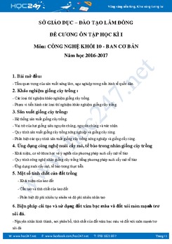 Đề cương ôn tập HK I môn Công Nghệ 10 năm 2016-2017