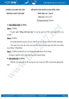 Đề kiểm tra KSCL đầu năm Ngữ Văn lớp 8 trường THCS Tân Hợp