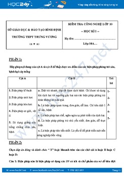 Đề kiểm tra 15' chương Trồng trọt môn Công Nghệ 10