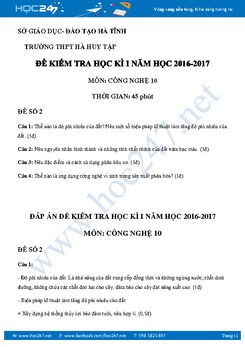 Đề kiểm tra HKI môn Công Nghệ 10 có đáp án năm 2017- Đề 2