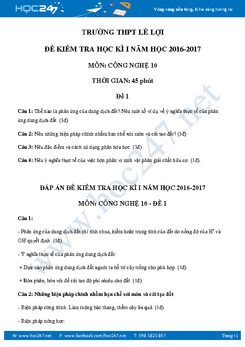 Đề kiểm tra HKI môn Công Nghệ 10 có đáp án năm 2017- Đề 1