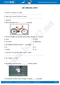 Đề tham khảo thi IOE Tiếng Anh Lớp 5