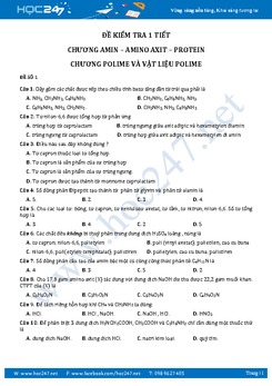 3 Đề kiểm tra Chương Amin - Amino axit - Protein và Polime Hóa 12 có đáp án