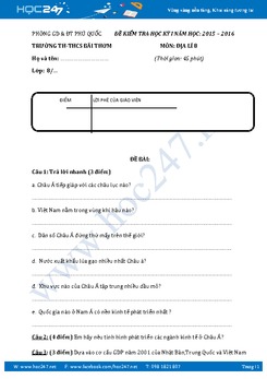 Đề thi học kì 1 môn Địa Lý 8 - Trường THCS Bãi Thơm