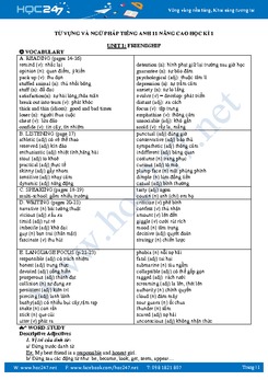 Từ vựng và Ngữ pháp nâng cao tiếng Anh 11 học kì 1