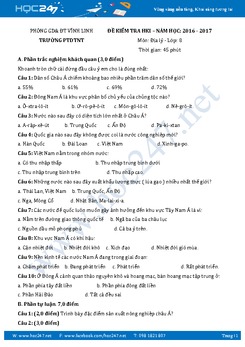 Đề thi học kì 1 môn Địa Lý  8 - Trường THCS PTDTNT