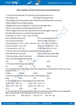 77 Câu trắc nghiệm Đại cương kim loại Hóa 12 có đáp án