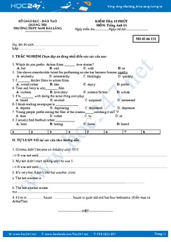 Đề kiểm tra 15 phút lần 2 tiếng Anh 10 - THPT Nam Hải Lăng Quảng Trị