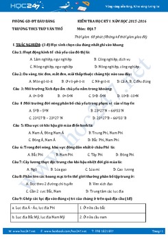 Đề thi học kì 1 môn Địa Lý 7 - Trường THCS Trần Văn Thố