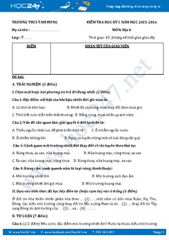 Đề thi học kì 1 môn Địa Lý lớp 7 - Trường THCS Tam Hưng