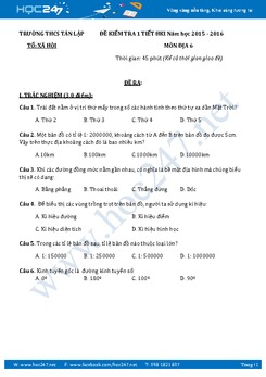 Đề kiểm tra 1 tiết HK1 môn Địa Lý 6 - Trường THCS Tân Lập