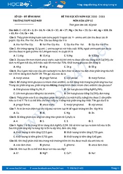 Đề thi Học kì 1 Hóa 12 Trường THPT Ngô Mây - Bình Định có đáp án
