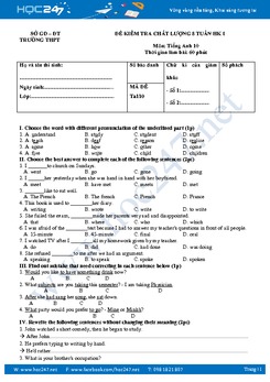 Kiểm tra chất lượng 8 tuần tiếng Anh 10 học kì 1