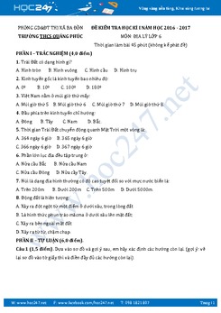 Đề thi học kì 1 môn Địa Lý lớp 6 - Trường THCS Quảng Phúc