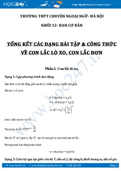 Bài tập và công thức tính nhanh về Con lắc lò xo, Con lắc đơn trong DĐĐH