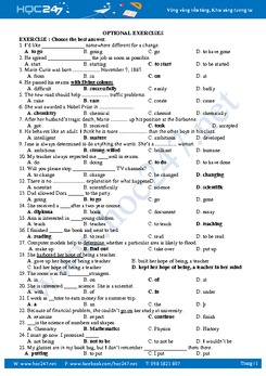 Bài tập trắc nghiệm bổ trợ Tiếng Anh lớp 10 có đáp án