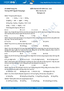 Đề thi HK 1 Hóa 11 Trường THPT Nguyễn Trung Ngạn - Hưng Yên có đáp án